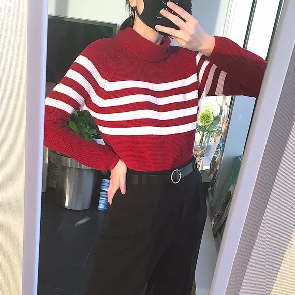Red vintage turtleneck striped sweater - Picture 1 of 4